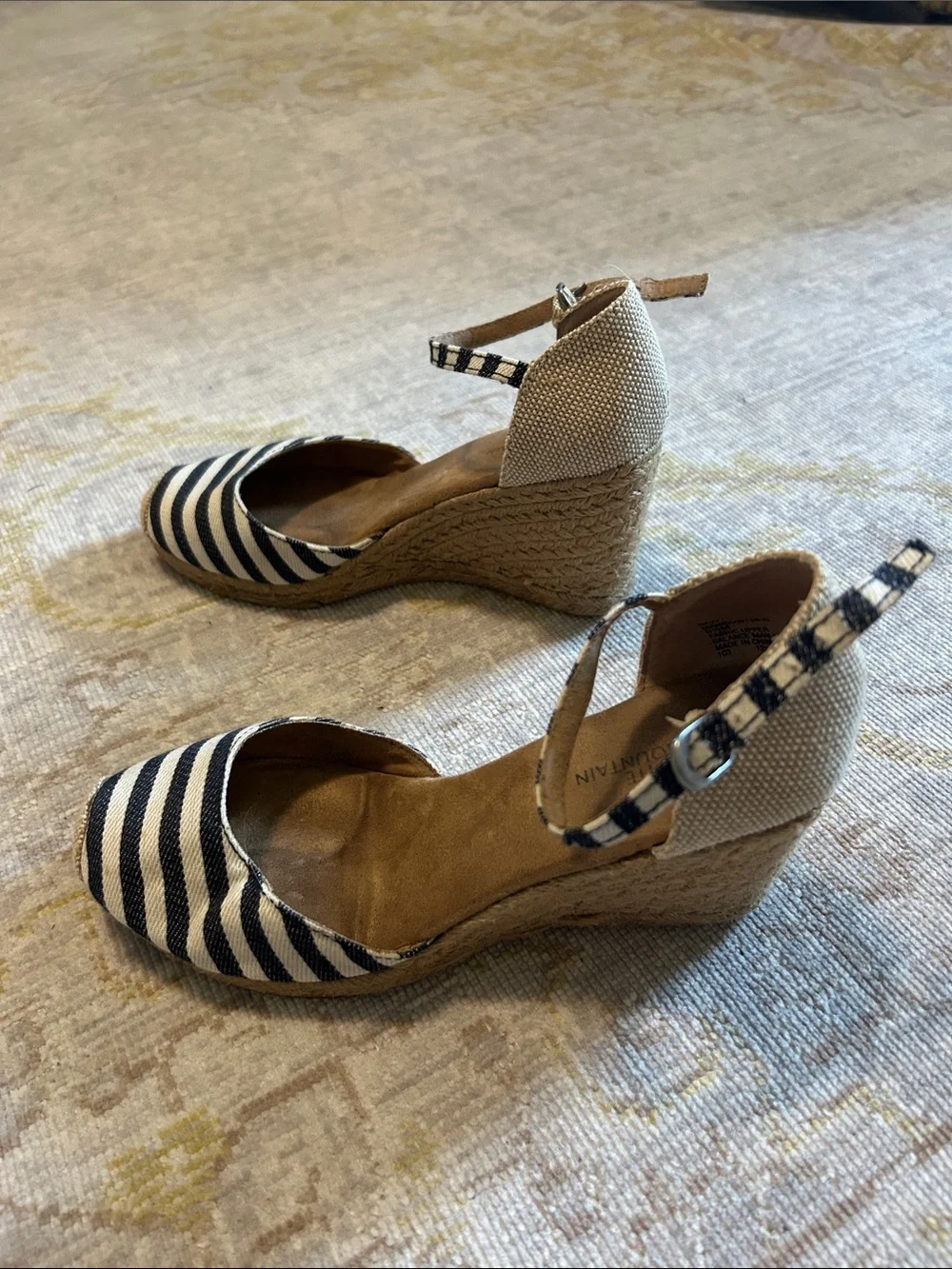 White Mountain Striped Espadrille Wedges in Black & White